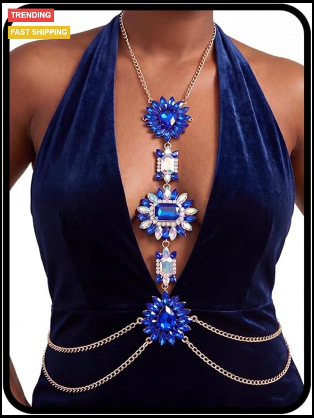 Rhinestone Crystal Body Chain Statement Necklace Chest Jewelry Summer Beach